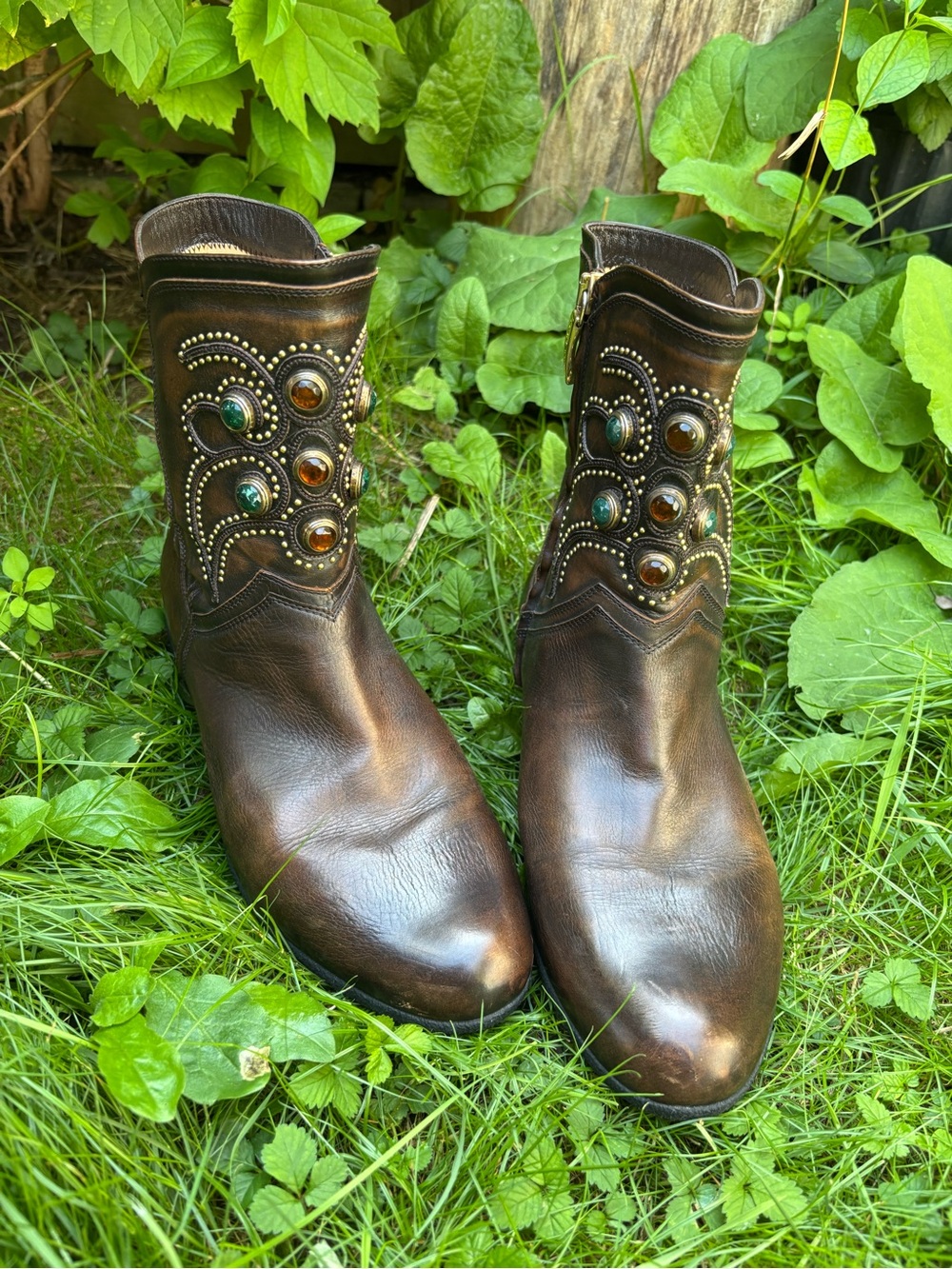 Loriblu Brown Embellished Leather Ankle Boots Women’s Size 40